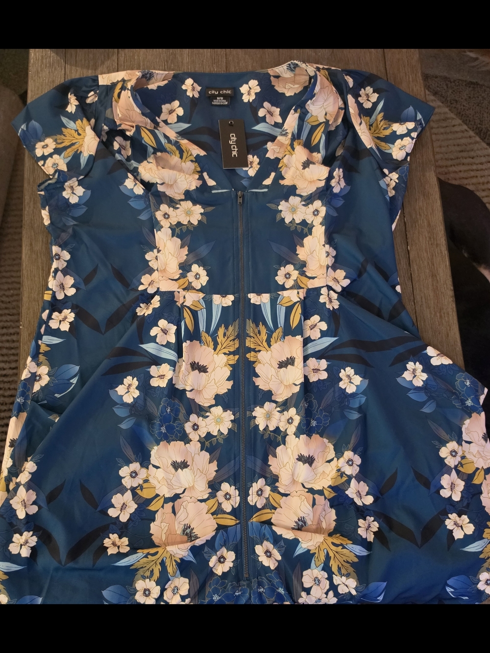 City Chic Teal Floral Zip-Front Dress NWT